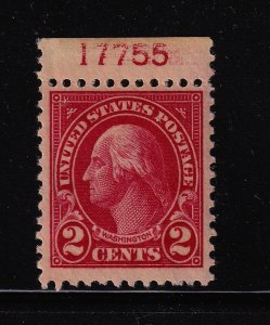 1923 Washington 2c carmine Sc 554 MNH 17755T VF plate number single CV $15