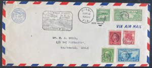 1929 Miami FL USA First Flight Airmail Cover To Valparaiso Chile Via Canal Zone