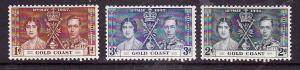 Gold Coast-Sc#112-14-unused very light hinged KGVI Coronation set-Omnibus-1937-