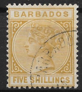 BARBADOS SG103 1886 5/= BISTRE USED (d)