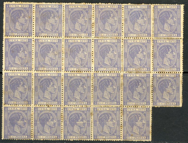 CUBA 1879 25c KING ALFONSO XII Sc 85 Block MULTIPLE of 23 MH/MNH