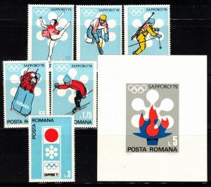 ROMANIA Sc 2294-2300 MNH SET+SOUVENIR SHEET of 1971 -  WINTER SPORT - OLYMPICS