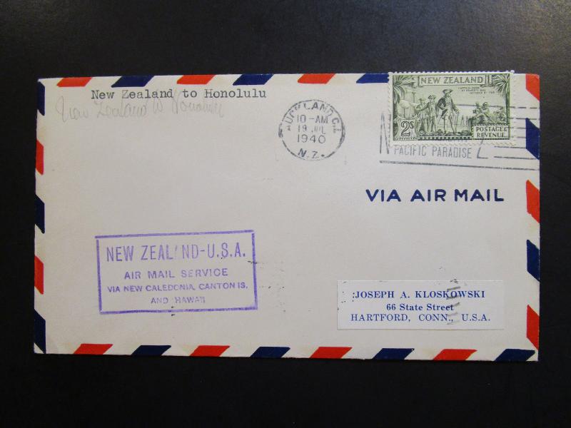 New Zealand 1940 First Flight Cover to Honolulu - Z6328