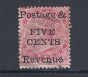 Ceylon Sc 98 used. 1885 5c surcharge on 48c rose QV, light cancel, sound.