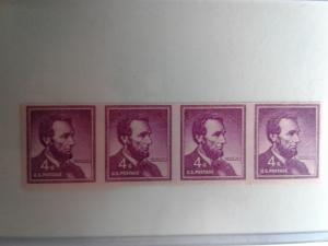 SCOTT # 1058 A IMPERFERATED LINCOLN RARE GEM STRIP OF 4 MINT NEVER HINGED