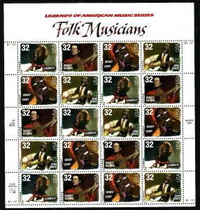 USA-Sc#3212-15- id12-unused NH sheet-Folk Musicians-1998-