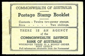 Australia 1938 KGVI 2s black on green complete booklet contains 12x2d. SG SB27.