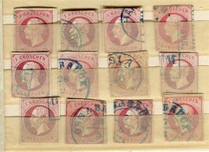 GERMANY; HANNOVER 1850s George Imperf issues fine USED GROUP, Shades Postmarks