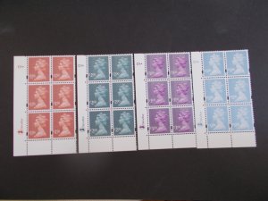 GB De La Rue High Values Set of 4 in Cylinder Blocks of 6 Cyl 1 dot PD1  U/M