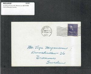 1951 Prexie Cover 3c Jefferson Monroe LA QSL W5EB Card