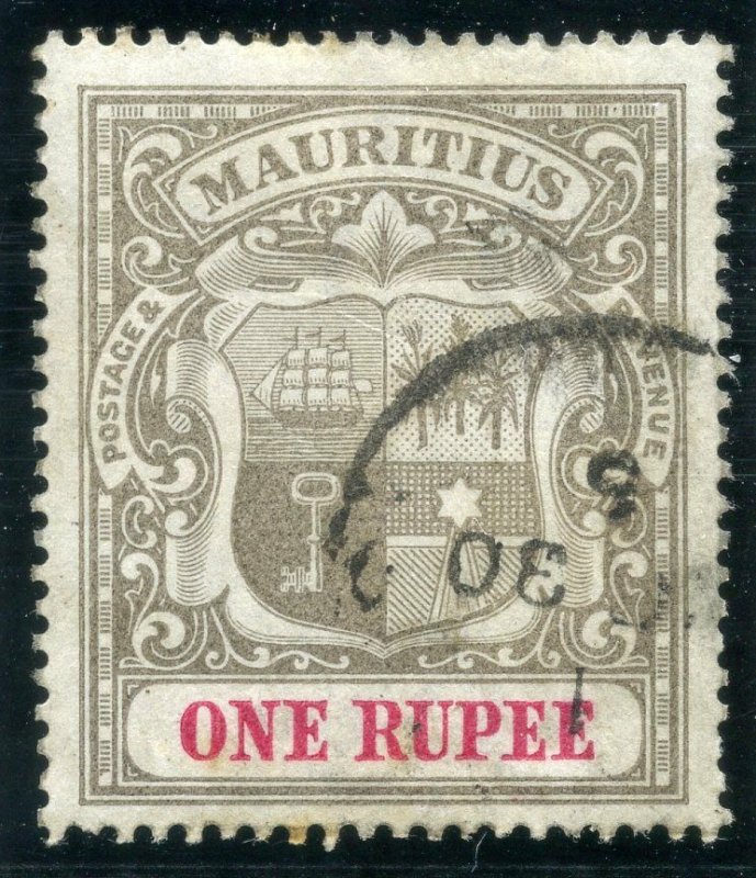 Mauritius 1902 KEVII 1r grey-black & carmine VFU. SG 153. Sc 124.