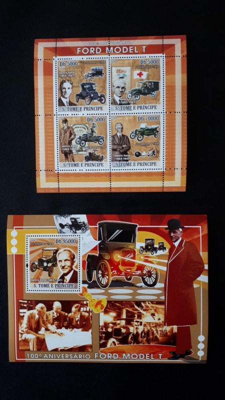 Old cars - Ford T - Sao Tome and Principe 2008. - Complete SS + Bl ** MNH