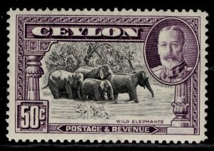 CEYLON GV SG377, 50c black & mauve, LH MINT. Cat £17. 