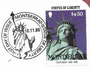 Statue of Liberty Montserrat. #637. 1986  FDC with write up.