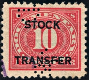 RD5 10¢ Stock Transfer Stamp (1918) Perfin