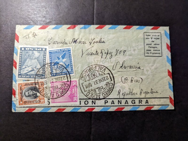 1937 Chile Airmail Cover Valparaiso to Buenos Aires Argentina