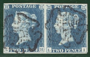 GB 1840 TWO PENCE STEEL BLUE QV SG.4var 2d Plate 1 (LH-LI) PAIR c£3,800+ BRRED4