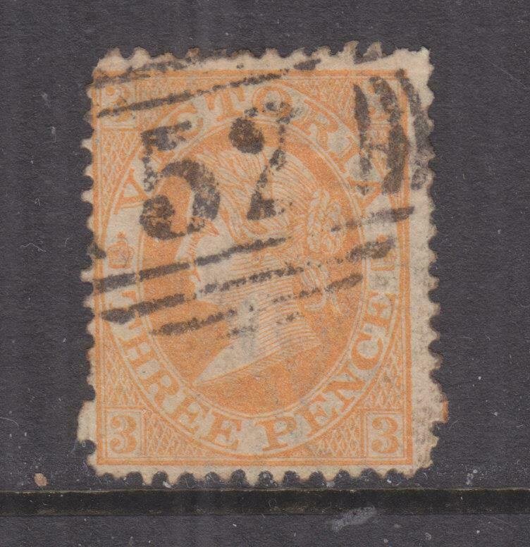 VICTORIA, 1869 3d. Orange, arrival cancel, Tasmania 52.