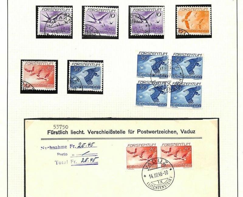 H83 Liechtenstein AVIATION 1939 AIR ISSUES & 1946 Cover BIRDS {samwells-covers}