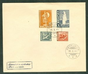 ICELAND 1945, Viking/Geysir/Fish (208B,222,225,231) on unaddressed FDC