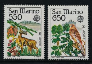 San Marino 1107-8 MNH EUROPA, Deer, Falcon, Bird, Flowers