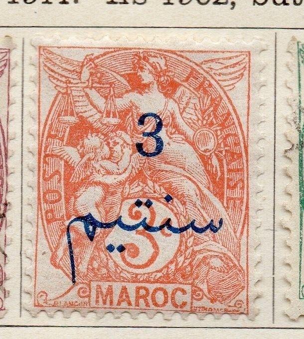 French Morocco 1911 Early Issue Fine Mint Hinged 3c. Surcharged 142842