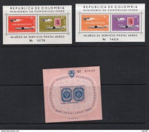 Colombia 1959 3 Mini Sheets MNH Cv 50 euro 16619