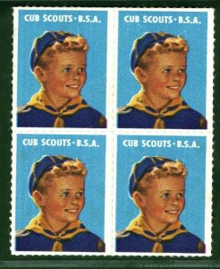 SCOUT STAMP/LABEL Block{4} USA Cub Scouts BSA Mint MM ex Collection BL2WHITE80