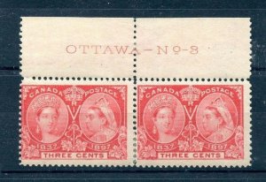#53 Plate imprint OTTAWA - No. - 3 pair F MH Cat $50 Canada mint