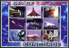 Angola 2002 Concorde & Space perf sheetlet containing...