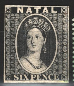 Natal 1860 Chalon 6p Proof on Card