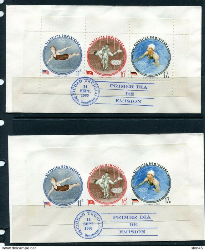 Dominican Republic 1960 2 FDC Covers Perf+imperf  Mini Sheet Olympics 12970