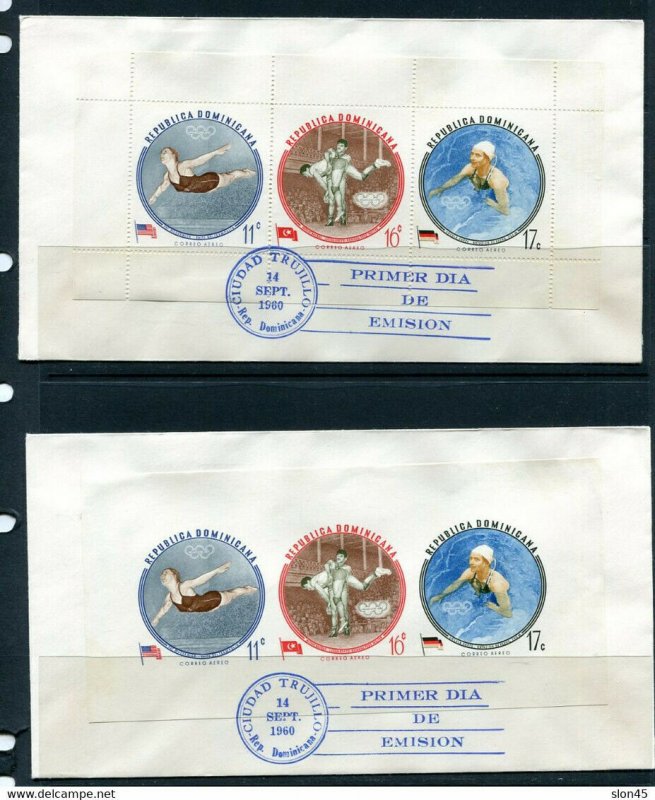 Dominican Republic 1960 2 FDC Covers Perf+imperf  Mini Sheet Olympics 12970 