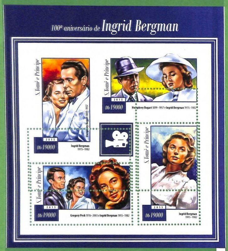 A3502-Sao Tome & Principe ERROR MISSPERF 2015  music cinema Ingrid Bergman