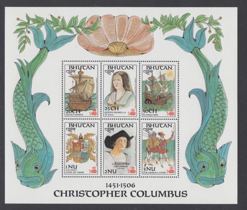 Bhutan Sc 584-596 MNH. 1987 Columbus, cplt set incl stamps & souv sheets, VF.