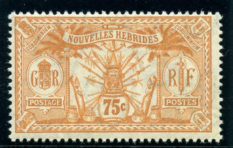 New Hebrides -French 1911 Weapons & Idols 75c orange superb MNH. SG F18. Sc 18