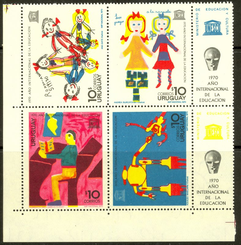 URUGUAY 1970 INTL EDUCATION YEAR Set + LABELS Scott No. 789a MNH