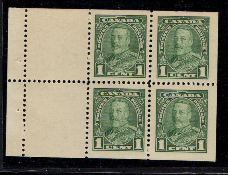 Canada Sc 217a 1935 1c grn G V Bklt pane of 4 mint NH