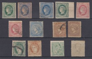 CUBA 1862-73 Sc 18 thru 55 THIRTEEN STAMPS ON CARD MINT & USED+ SCV$165.10