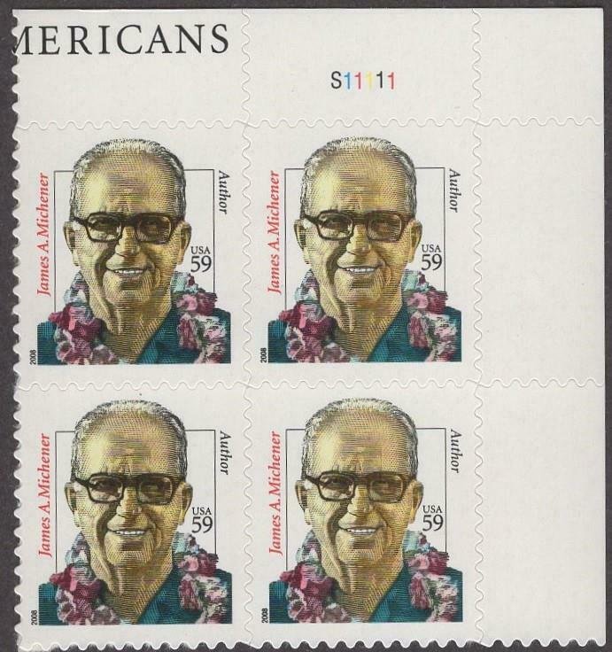 Scott # 3427A - Plate Block Of 4 - James A. Michener - MNH - 2008