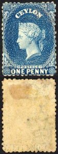 Ceylon SG49 1d Deep Blue Wmk CC (Large) M/M Cat 180 pounds