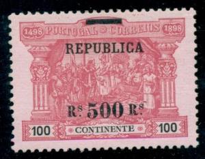 PORTUGAL #198 500r on 100r Vasco de Gama, surcharged and overprinted in black LH