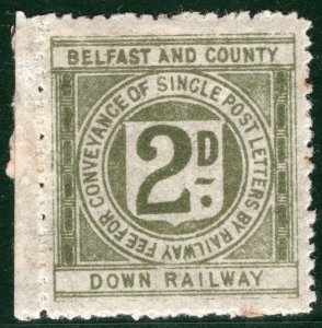 GB IRELAND B&CDR RAILWAY Letter Stamp 2d Belfast & County Down (1891) Mint BRW28