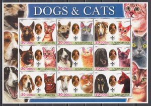 Afghanistan, 2003 Cinderella issue. Dogs & Cats, Blue Banner sheet of 9. ^
