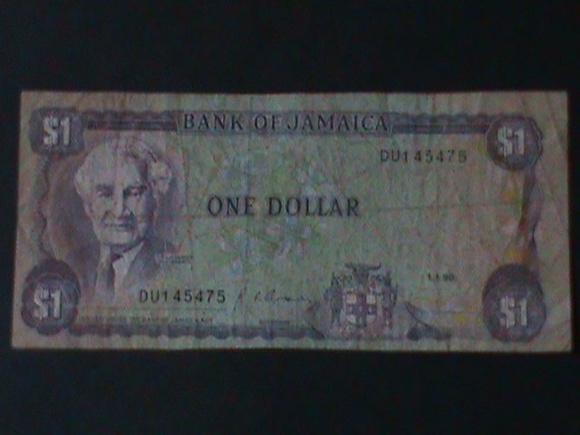 ​JAMAICA-1990-BANK OF JAMAICA-$1 -CIRCULATED-VF-34-YEARS OLD-WATER MARK