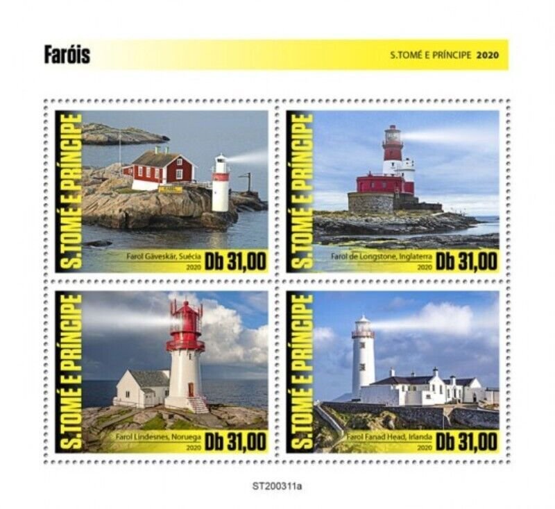 St Thomas - 2020 Lighthouses, Longstone, Fanad Head - 4 Stamp Sheet - ST200311a