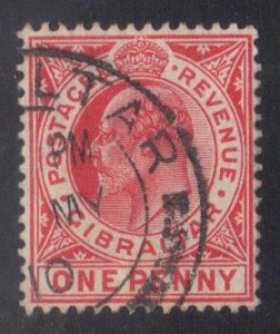 GIBRALTAR SCOTT #67 USED 1912 1 PENNY  SEE SCAN