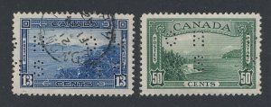 2x Canada Perf-in OHMS Used stamps;  #241-13c #243-50c Guide Value =   $25.75