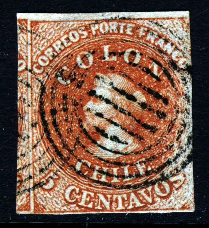 CHILE 1855 5c. COLON SECOND LONDON PRINTING Chile #7 Scott # 8 SG 17 Watermark 2