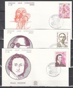 Monaco, Scott cat. 1346-1348. Composers & Ballerina. 3 First day covers. ^